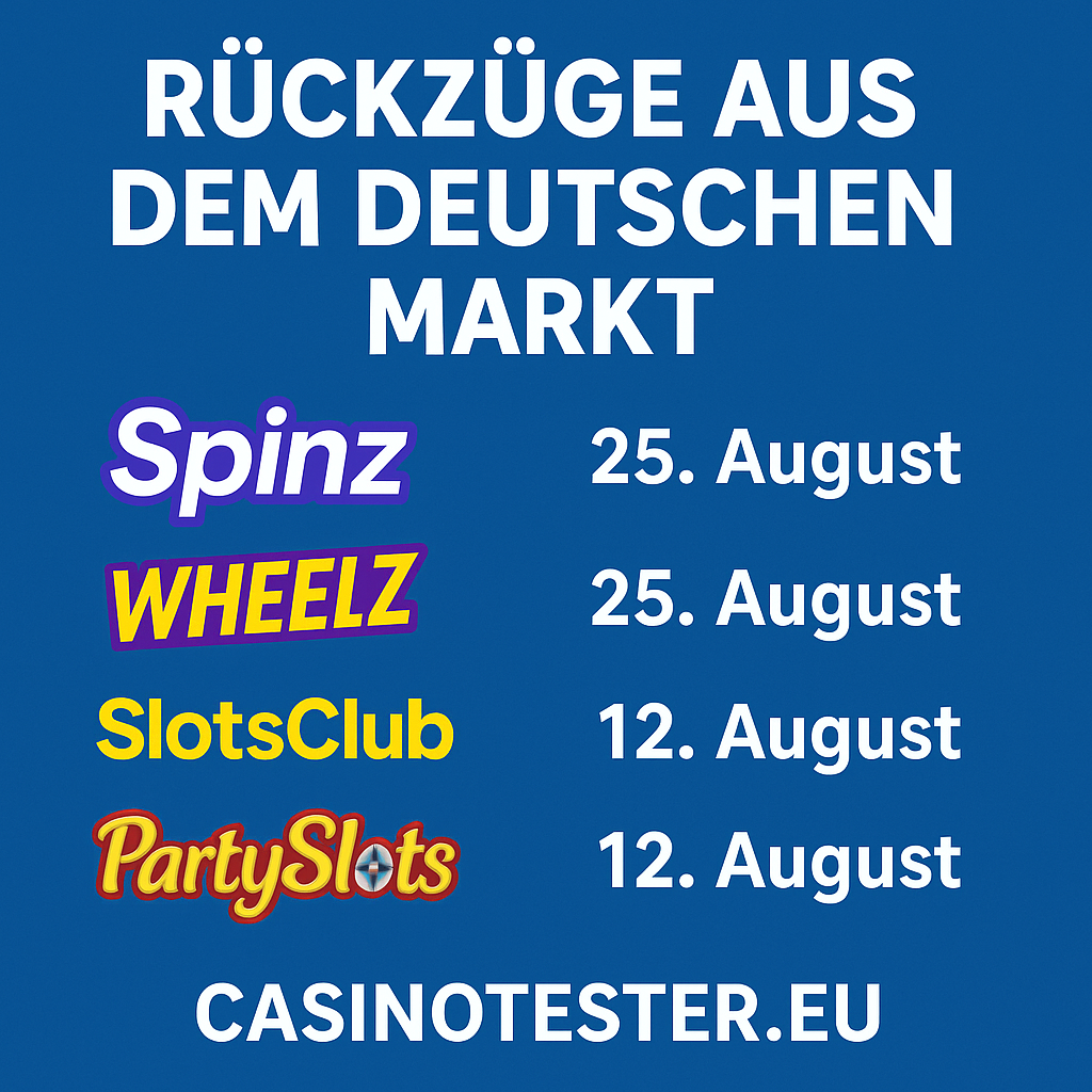 Große Rückzüge aus dem deutschen Markt: Spinz, Wheelz, SlotsClub & PartySlots steigen aus