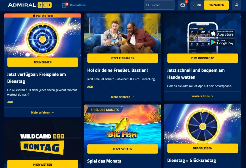 AdmiralBet Promotions mit Freispielen, FreeBet und weiteren Bonusaktionen