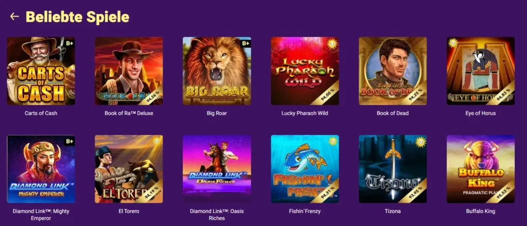 Beliebte Spiele bei BingBong Casino mit Book of Ra, Eye of Horus und weiteren Slots