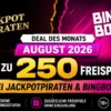 Deal des Monats August 2026: Bis zu 250 Freispiele bei JackpotPiraten & BingBong