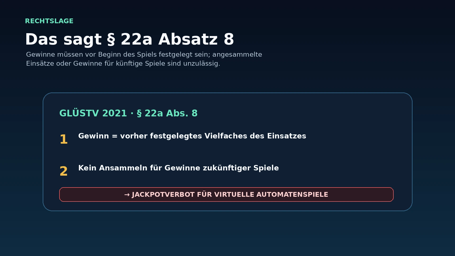 Infografik zu Paragraf 22a Absatz 8 Glücksspielstaatsvertrag und dem Jackpotverbot