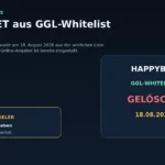 News-Grafik zur Löschung von Trinity Bet Operations und HAPPYBET aus der GGL-Whitelist im August 2026