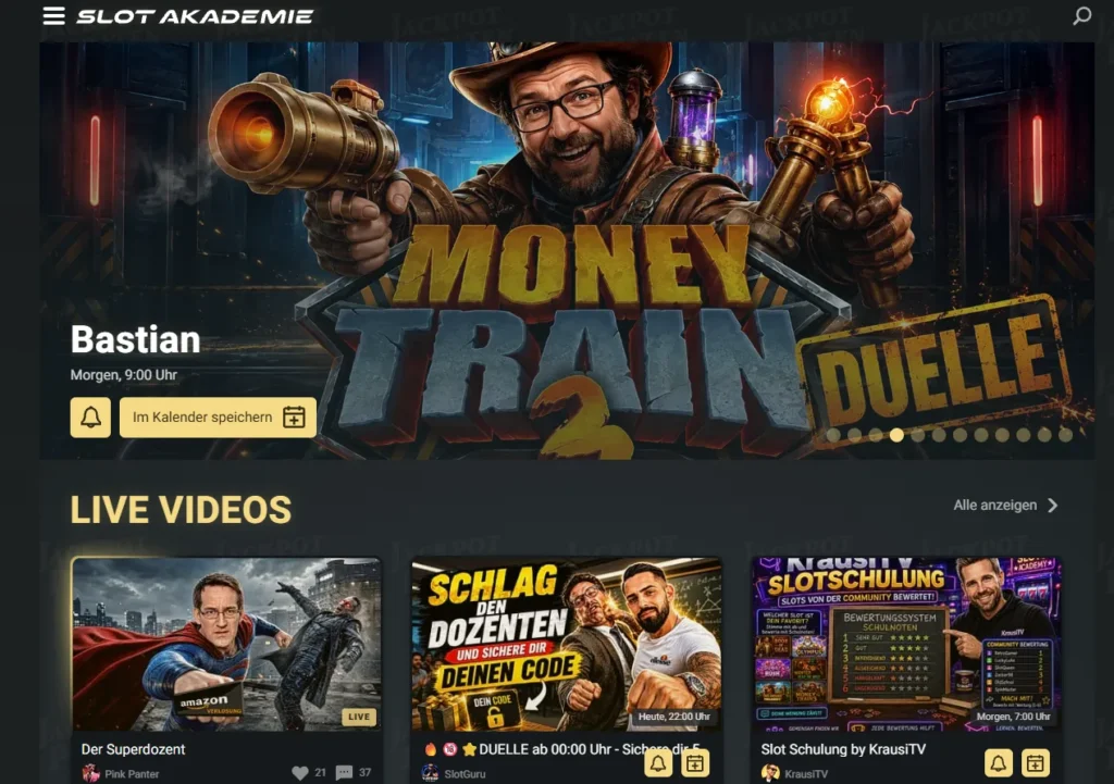 Slot Akademie bei JackpotPiraten mit Live-Videos, Schulungen und aktuellen Sendungen