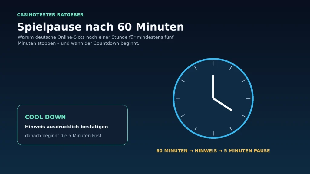 Illustration zur verpflichtenden fünfminütigen Spielpause nach 60 Minuten bei deutschen Online-Slots