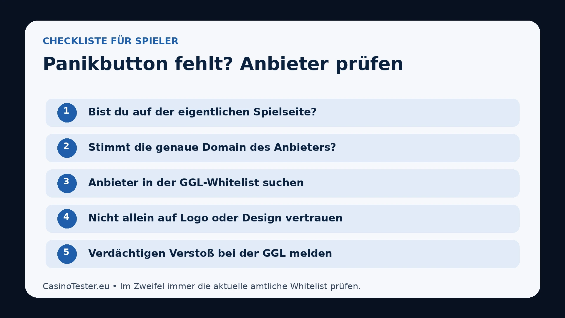 Checkliste zur Prüfung eines Glücksspielanbieters wenn der Panikbutton fehlt