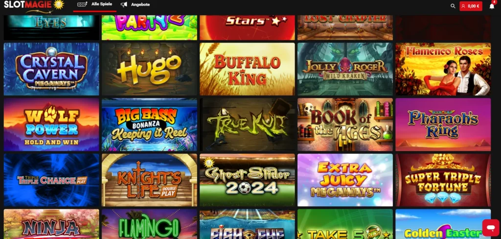SlotMagie Spieleübersicht mit verschiedenen Slots und Spielanbietern