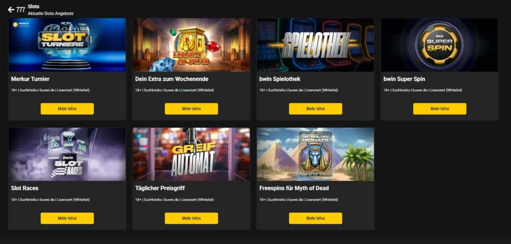 Bonusbereich bei Bwin