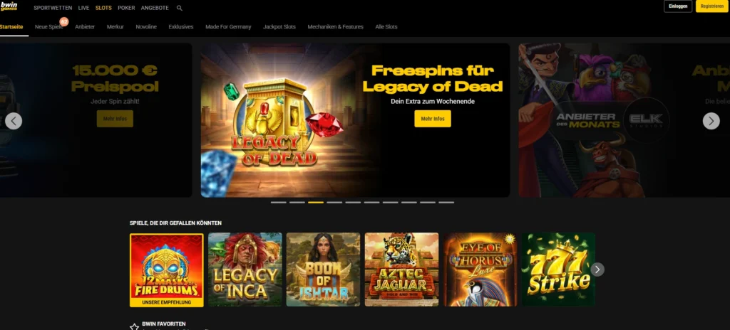 Lobby / Startseite bei Bwin