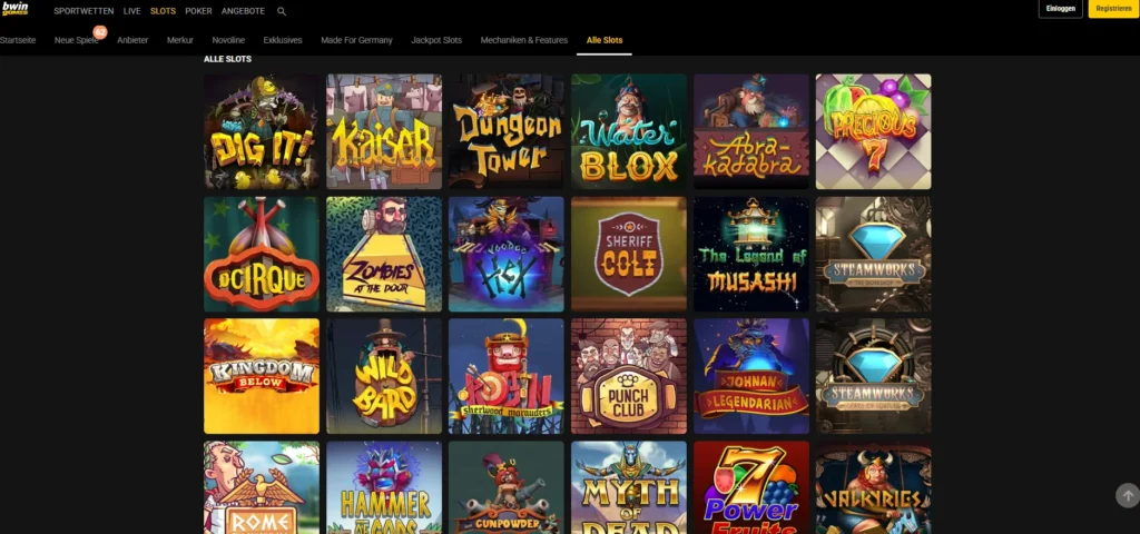 Spielauswahl bei Bwin