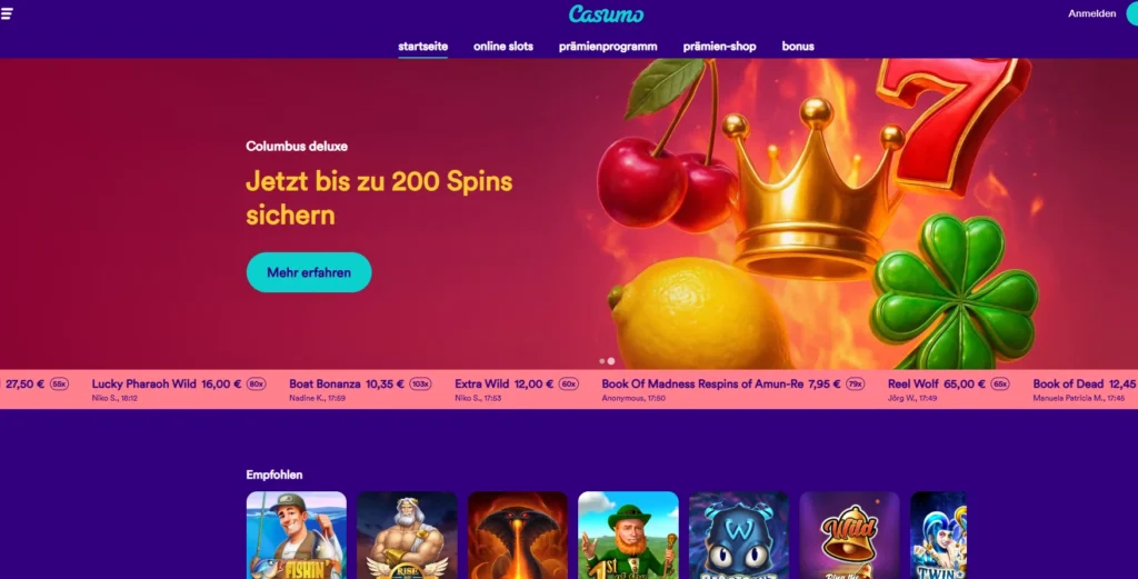 Lobby / Startseite bei Casumo