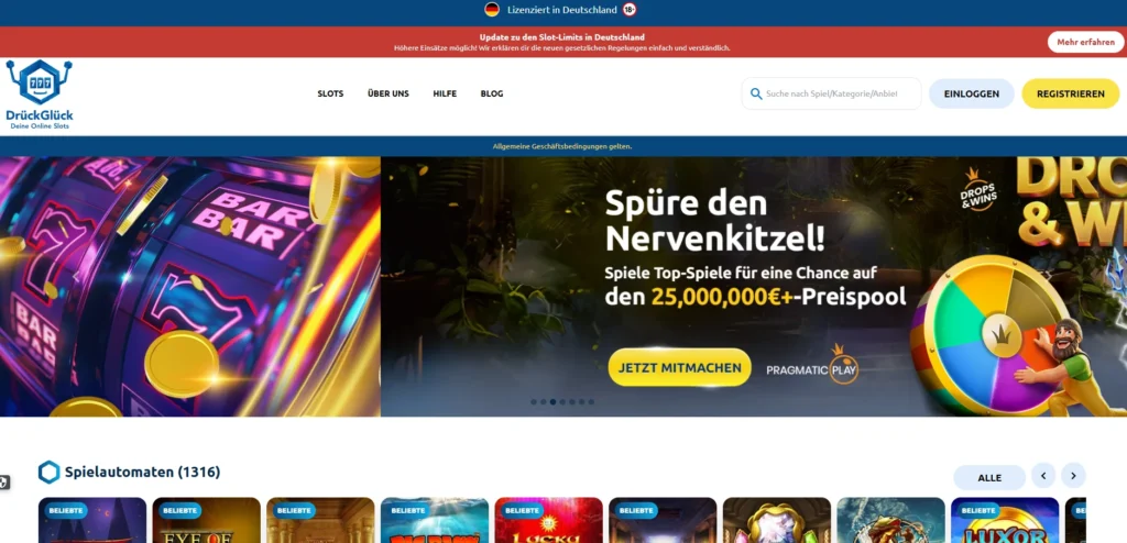 Lobby / Startseite bei DrückGlück