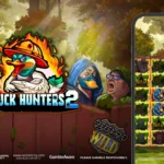 Duck Hunters 2 von Nolimit City mit Spiellogo, Charakteren und mobiler Spielansicht