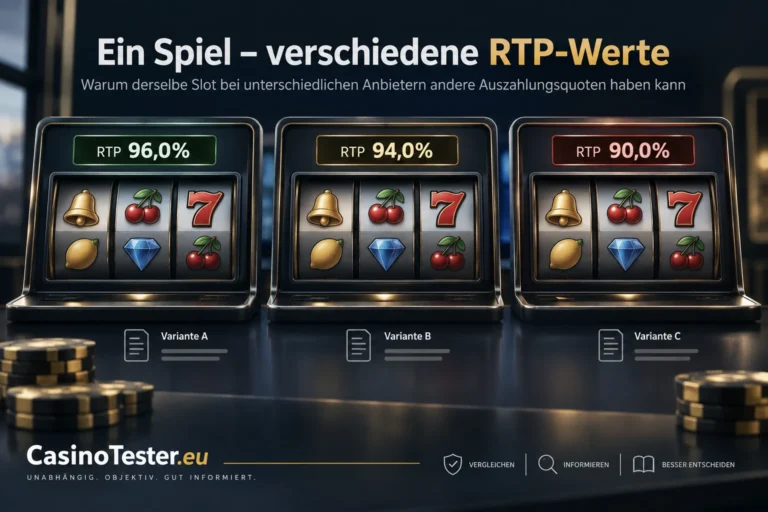 Vergleich derselben Spielautomaten mit unterschiedlichen RTP-Werten von 96, 94 und 90 Prozent